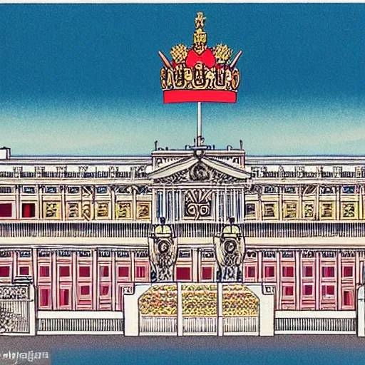 Prompt: Buckingham Palace in Japanese style, Chinese propaganda