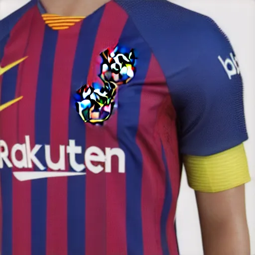 Image similar to FC Barcelona soccer jersey, realistic, 4k, uhd, real life