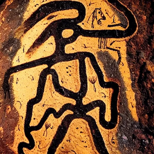 Image similar to shaman, paleolithic cave painting