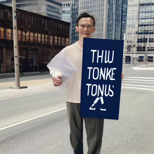 Image similar to a man wearing suite holding sign with text Thank you Stable Diffusion