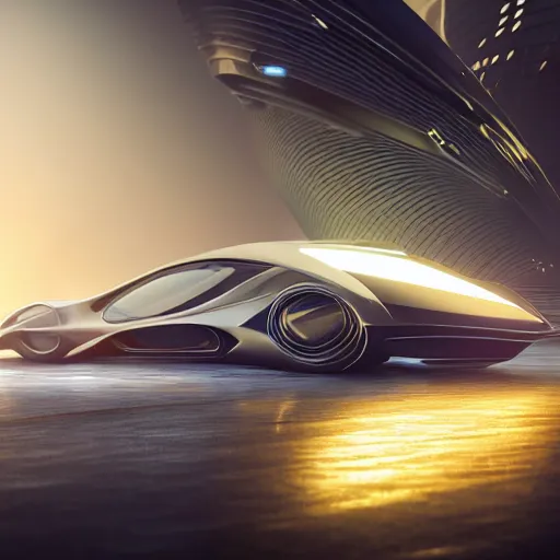 Image similar to car : motherboard forms in the style of zaha hadid architecture sci-fi futuristic setting ultra realistic photography, keyshot render, octane render, unreal engine 5 render , high oiled liquid glossy specularity reflections, ultra detailed, golden hour 4k, 8k, 16k in the style ofblade runner 2049 Cyberpunk 2077 ghost in the shell thor 2 marvel film : tilt shift: sharp focus