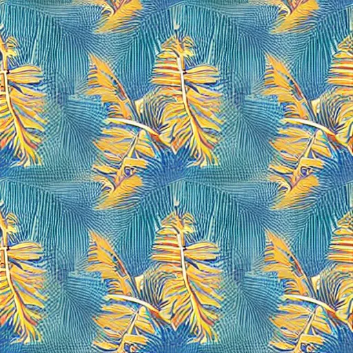 Prompt: repeating pattern seamless. watercolor. tropical palm leaves, warm light, gold and green, hyperrealistic, detailed