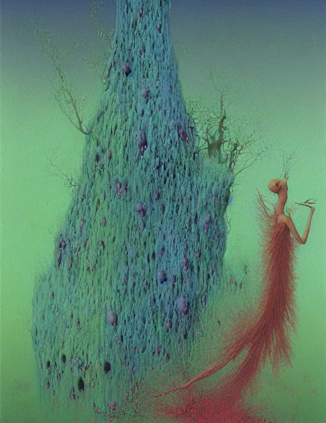 Image similar to fungal bloom fairy monarch forgotten slime mold fae king by zdzisław beksiński, oil painting award winning, chromatic aberration radioactive colors