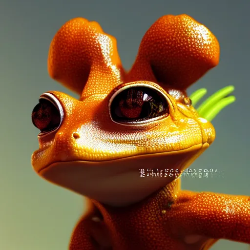 Image similar to cute, anthro gecko frog hybrid, wearing scarf, anime inspired, character art, illustration, sharp focus, octane render, 8 k, trending on artstation, cgsociety, art by artgerm.