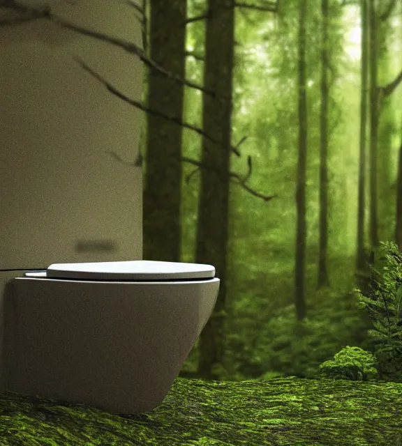 Prompt: a 4 k photorealistic photo of a toilet in a forest.