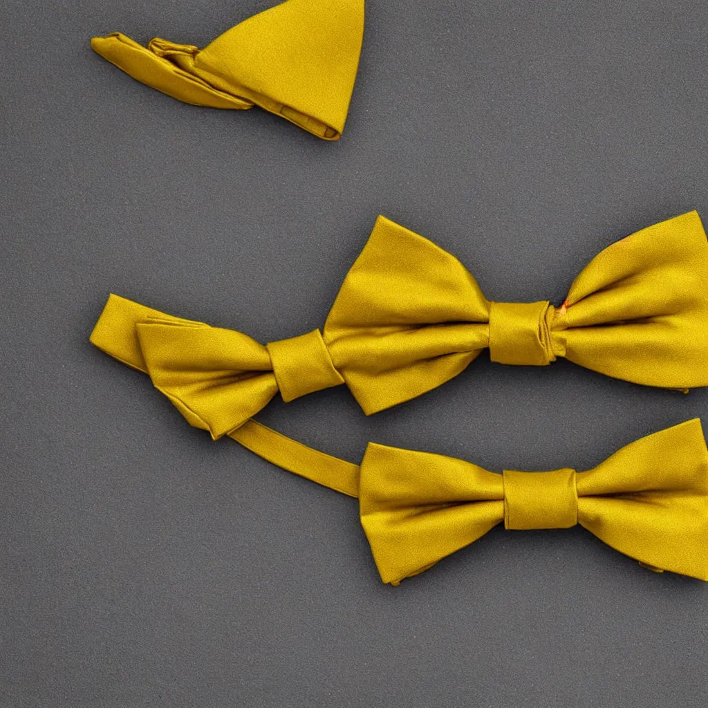 Image similar to close - up view of a bowtie on yellow background, 8 k, high detail, photorealistic, proper shading