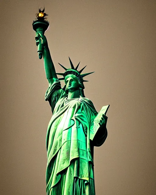 Image similar to the statue of liberty as a real person, hdr photograph, volumetric lighting