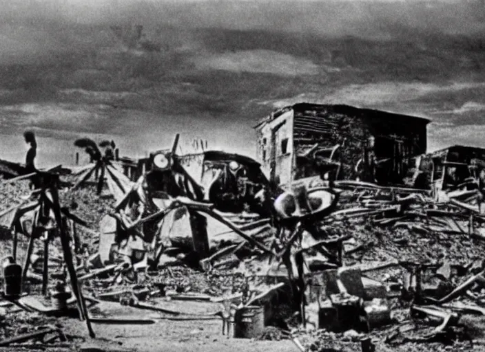 Prompt: scene from a 1930 post-apocalypse film