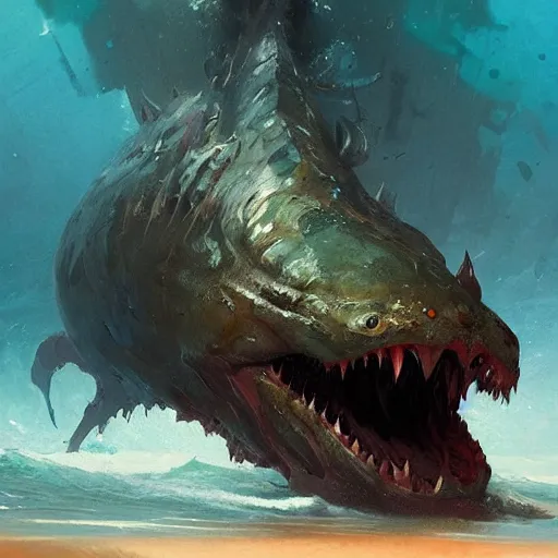 Image similar to never seen before sea monster deep in the ocean, by greg rutkowski, trending on artstation