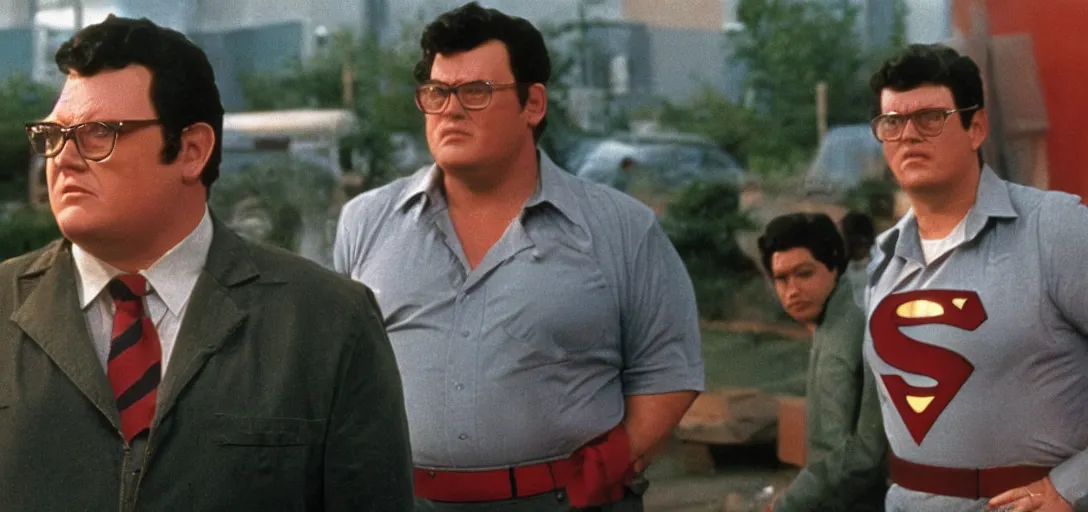 Prompt: a still of Dennis Nedry in Superman The Movie (1978)