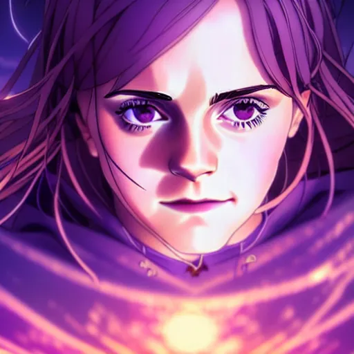 Image similar to medium portrait emma watson in heavens feel movie, detailed face, violet evergarden, tokyo, ufotable, key visual, cinematic, city background, night time, street, fate stay night, unlimited blade works, greg rutkowski, high resolution, street clothes, anime, high budget