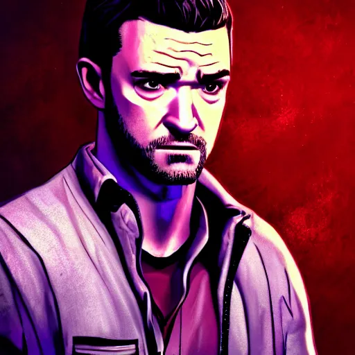 Image similar to justin timberlake portrait, borderlands, tales from the borderlands, the wolf among us, comic, cinematic lighting, studio quality, 8 k