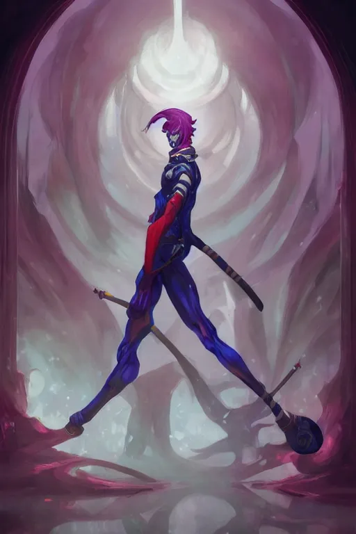 Prompt: Hisoka from Hunter × Hunter, dark , Symmetrical, by Peter mohrbacher and Kelly McKernan, cinematic, concept art, artstation, Highly detailed painting, unreal engine, sharp, 8k