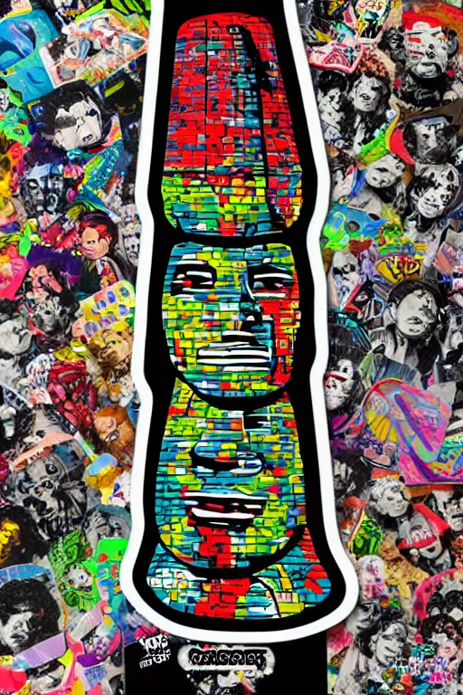 Prompt: sticker art, cronobreaker moai statue popart slap face caricature comic book illustration cartoon graffity street digital