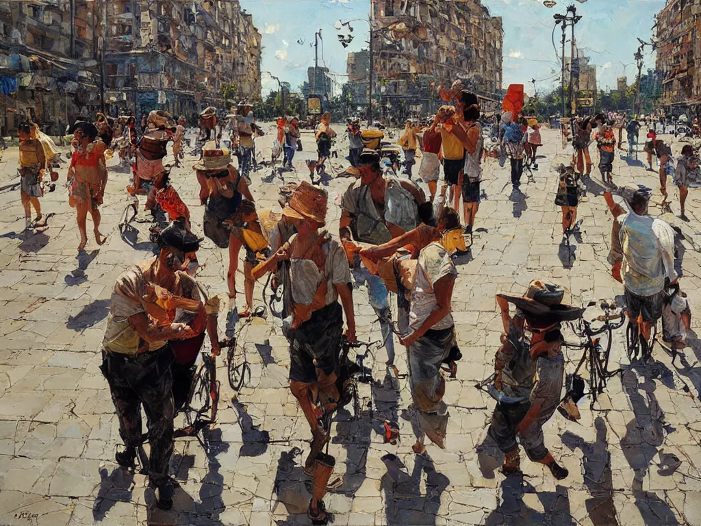 Image similar to street usa, heatwave, Denis sarazhin, oil on canvas