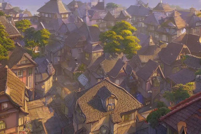 Image similar to a wholesome animation key shot of a traditional city with tiled roofs, medium shot, studio ghibli, pixar and disney animation, sharp, rendered in unreal engine 5, anime key art by greg rutkowski, bloom, dramatic lighting