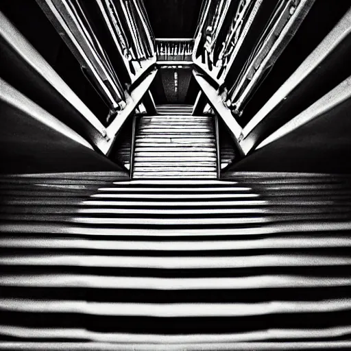 Image similar to looking down upon a man who walks down a staircase, perspective, by sergey belik