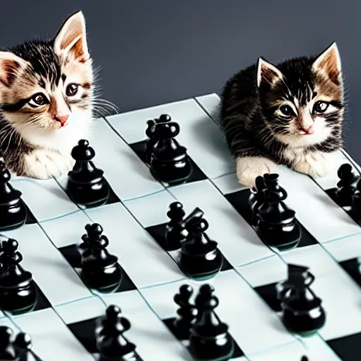 Image similar to a chess game where the pieces have been replaced by kittens