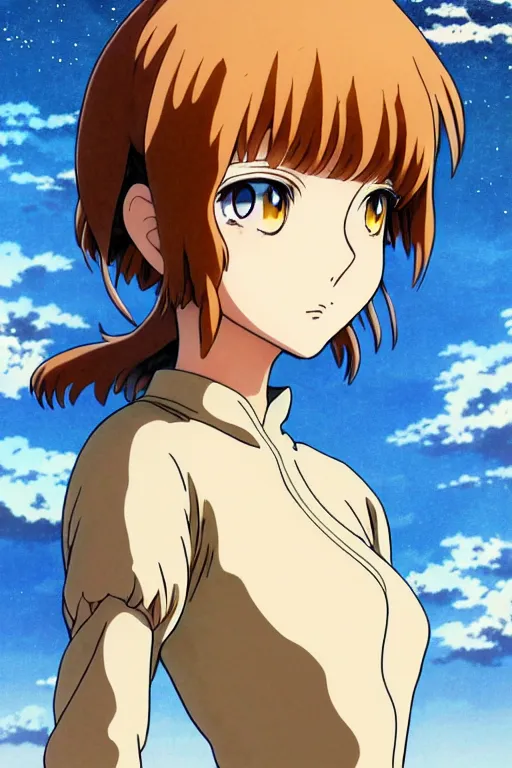 Image similar to anime art full body portrait character nausicaa concept art, anime key visual of elegant young female, brown hair and large eyes, finely detailed perfect face delicate features directed gaze, sunset in a valley, trending on pixiv fanbox, studio ghibli, extremely high quality artwork by kushart krenz cute sparkling eyes