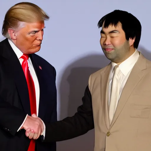 Prompt: donald trump and Hikaru Nakamura shaking hands