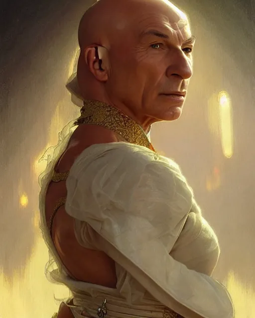 Prompt: Portrait of Jean Luc Picard marrying Jodie Marsh, real life skin, intricate, elegant, highly detailed, artstation, concept art, smooth, sharp focus, art by artgerm and greg rutkowski and alphonse mucha