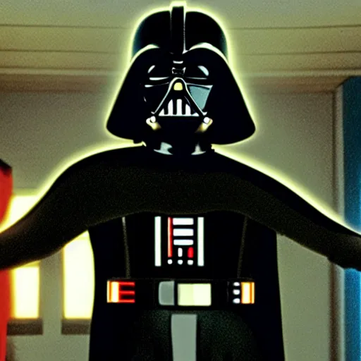 Image similar to film still of darth vader in pulp fiction.