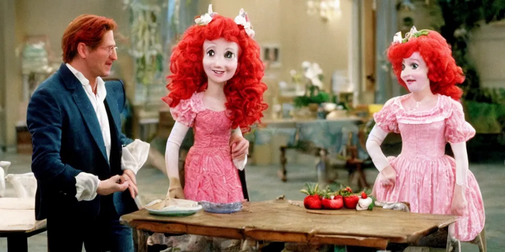 Prompt: Still of a movie adaptation of Strawberry Shortcake with Julia Roberts and Richard Gere, cinematic, technicolor