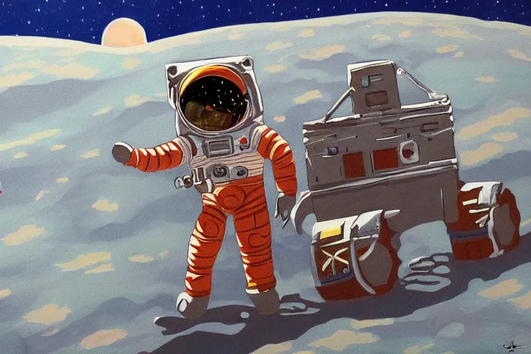 Prompt: an astronaut with hands and boots laying on mars in the style of flooko, acrylic art, detailed, moonlight