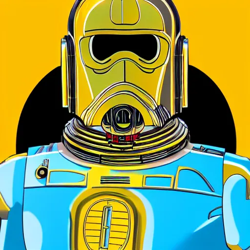 Image similar to entire body portrait of Simpson as C3PO in star wars, background blue sky puffy clouds cinematic 4k