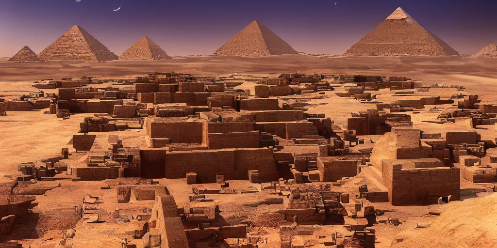 Prompt: a stunning egyptian landscape with pyramids by makoto shinkai