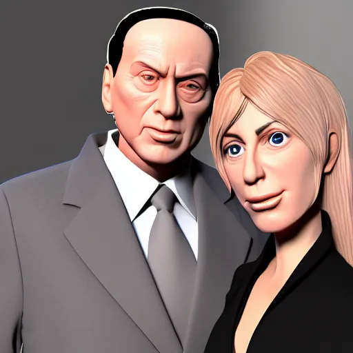 Prompt: Silvio Berlusconi and Giorgia Meloni uncanny valley 3d render