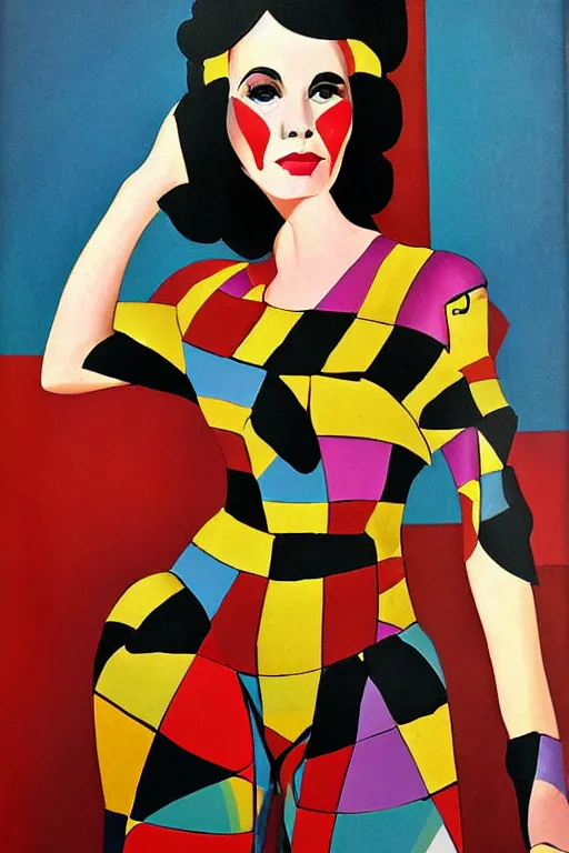 Image similar to beautiful digital oil vintage harlequin girl by Maio 60s