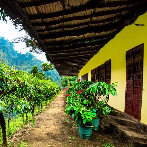 Prompt: a photo of a guatemalan coffee plantation house, detailed photography