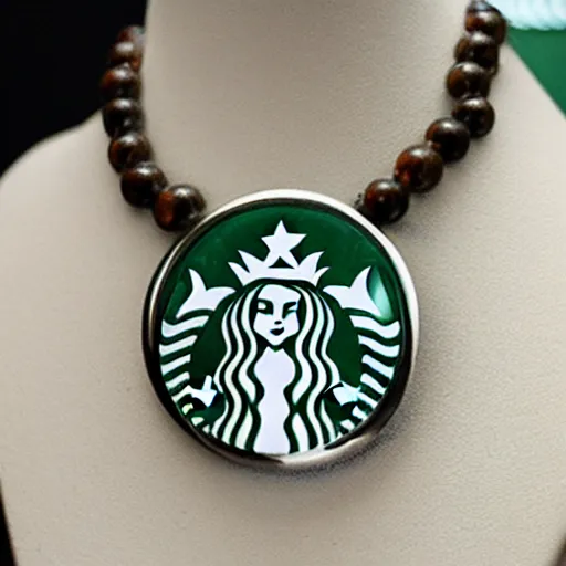 Image similar to jewelry inspired by Starbucks, , symmetrical, high detail, product photo