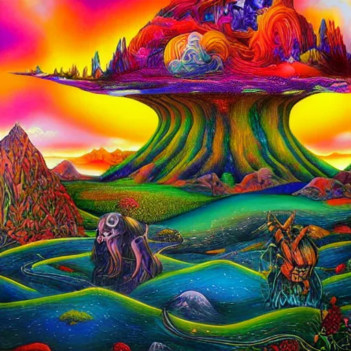 Prompt: beautiful bizarre surrealistic psychedelic fantasy landscape far view