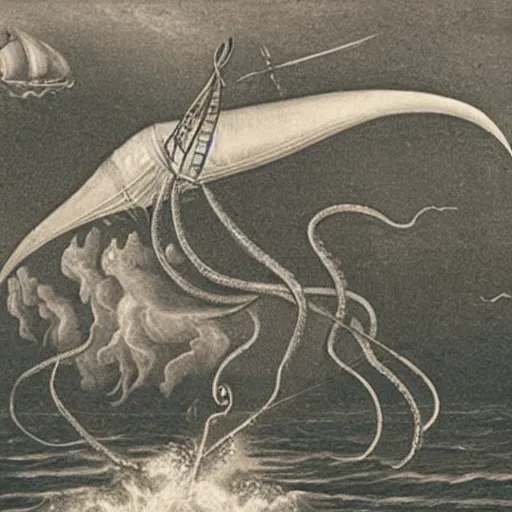 Image similar to a giant squid attacking a ship