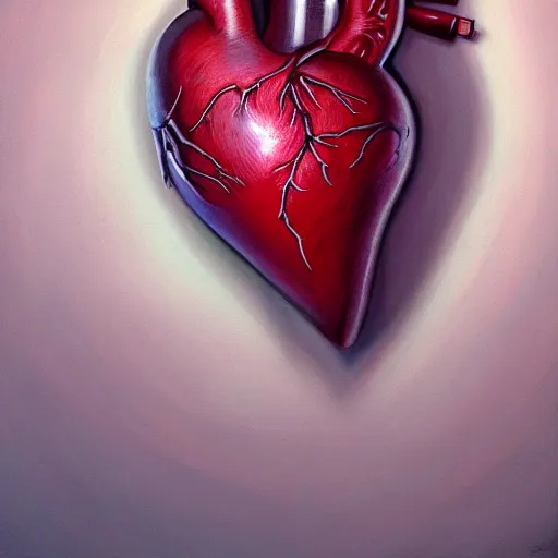 Image similar to a painting of a 3D heart, anatomically realistic heart, the background is white, in the style of Philip Sun on ArtStation and Parag Lavande on ArtStation, 4k,