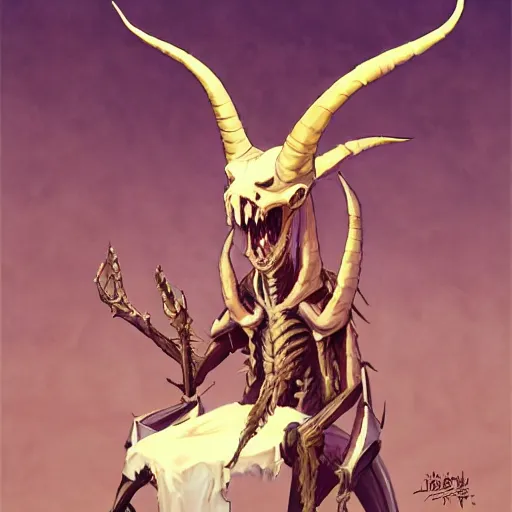 Prompt: concept art painting of a dragonlike anthropomorphic humanoid creature with a long dragon neck and horned skull mask, sitting on a throne, realistic, detailed, cel shaded, in the style of makoto shinkai and greg rutkowski and james gurney