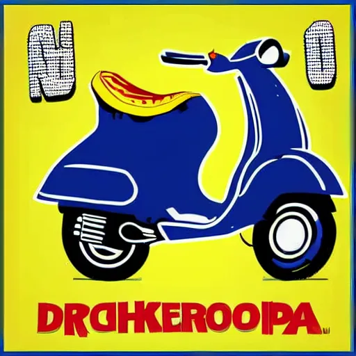 Image similar to a drunk man on a Vespa CGI 90s comedy album cover. Christian Vespa pop album cover.