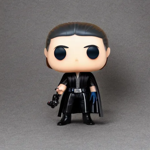 Image similar to funko pop of darth vader holding a ferret, product photo, studio lighting, realistic