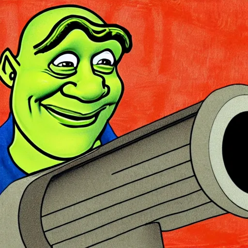 Prompt: shrek in a meat grinder