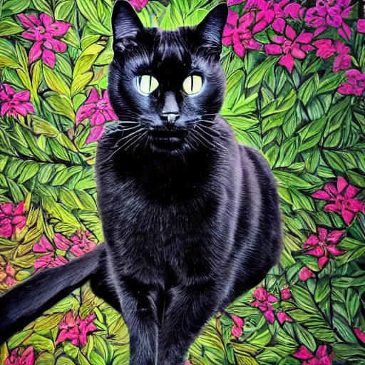 Image similar to an Hyper detailed black cat in a beautiful background