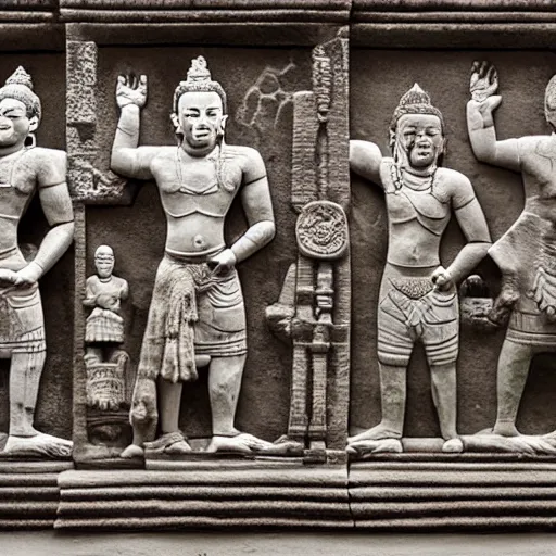 Prompt: angkor bas relief nfl players