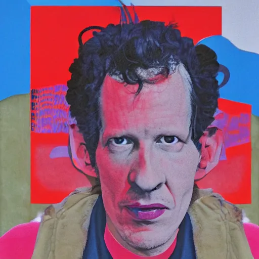 Image similar to chris morris, portrait, mixed media, by tadanori yokoo