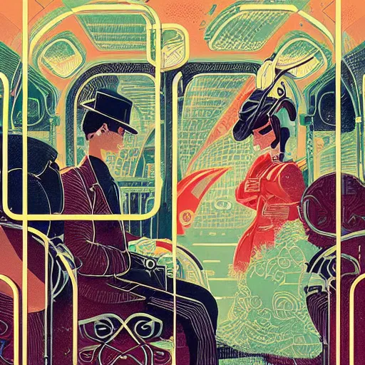 Image similar to parisian subway, illustration by victo ngai