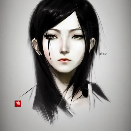 Image similar to heroine, beautiful, sui ishida with black hair, hyperrealistic, highly detailed, 8 k, a real photographic, digital art, character, realistic, portrait, female samurai, symatrical, dark atmospheric lighting, artstation, symetric, lineart