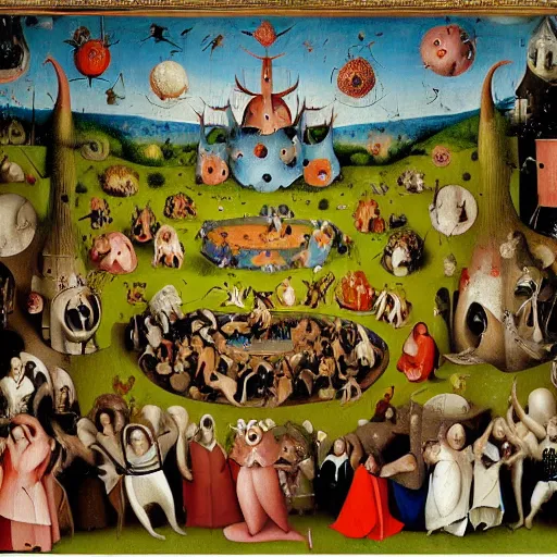 Image similar to muppets in the garden of earthly delights, painting by hieronymus bosch