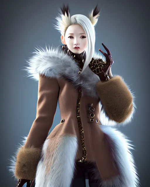 Image similar to dragon hunter, fur - lined dragonhide jacket!!! beautiful and elegant female!! gorgeous ayes!! character concept art, sharp focus, illustration, kinu nishimura!! ayami kojima! shunya yamashita! edayan!! octane render! unreal engine 5! highly rendered!! trending on artstation!! pixiv!