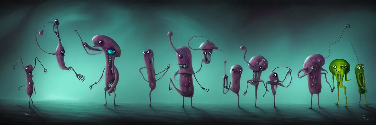 Prompt: whimsical surreal plankton creature characters, surreal dark uncanny painting by ronny khalil