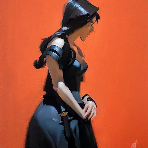 Image similar to greg manchess portrait painting of abigail shapiro in a black dress as overwatch character, medium shot, asymmetrical, profile picture, organic painting, sunny day, matte painting, bold shapes, hard edges, street art, trending on artstation, by huang guangjian and gil elvgren and sachin teng